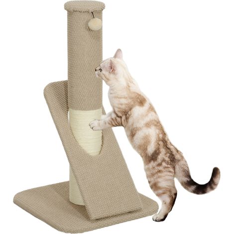 Arbre à chat avec coussin, poteau et balle jouet, en moquette et sisal, 84 cm, marron clair (1/5)