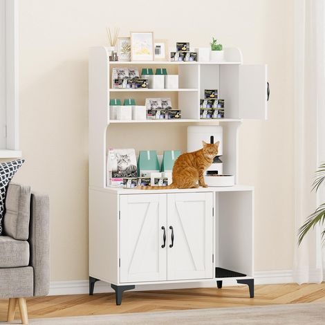 Meuble Coffre litière Chat avec étagères et Portes (1/5)