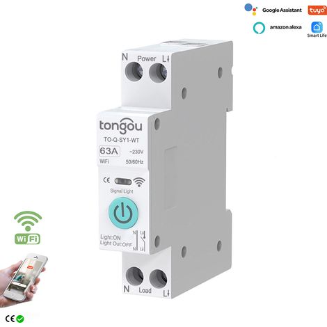Interrupteur minuterie Wi-Fi 63 A, télécommande par application, disjoncteur sur rail DIN avec commande vocale et intelligent (sans mesure) (1/5)