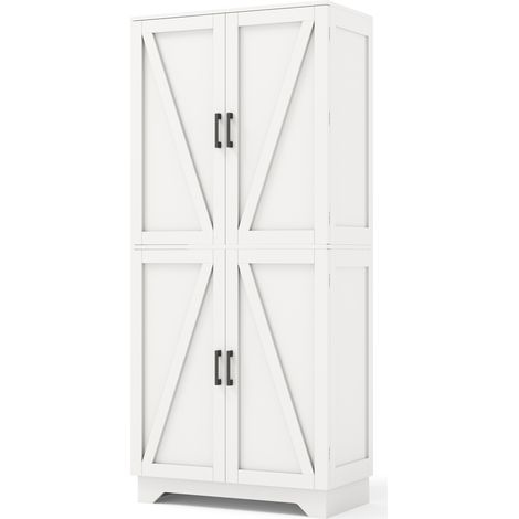 Mobile dispensa alto con 4 ante stile fienile, MDF bianco e naturale, 80 x 40 x 180 cm (1/5)