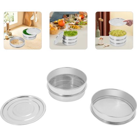 Bandeja germinadora de acero inoxidable Bandeja germinadora 3pcs (Diámetro 20cm) Cajas germinadoras Sprouters Bandeja germinadora de acero inoxidable Cajas germinadoras