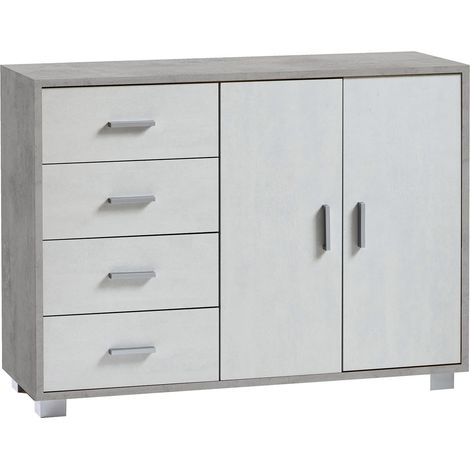 Madia 2 Ante 4 Cassetti 116x86x41 cm Cemento/Ossido Bianco (1/3)
