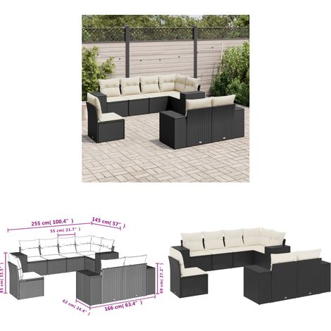 8-tlg. Garten-Sofagarnitur mit Kissen Schwarz Poly Rattan - Gartensorte - Gartenmöbelset - PE-Rattan Möbel - Outdoor Lounge Set - Balkonmöbel - Home & Living (1/3)