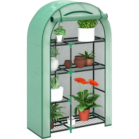 Mini serre à 4 niveaux avec bâche en plastique. portable. porte enroulable. 100 x 45 x 160 cm. verte (1/5)