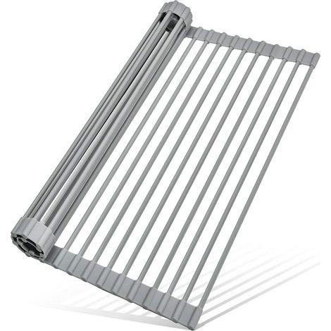 Égouttoir À Vaisselle - Acier Revêtu De Silicone - Enroulable Et Pliable - Pour Évier Comptoir Et Préparation Alimentaire - 33 X 24 Cm (1/5)