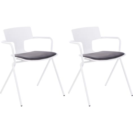 Conjunto de 2 sillas de comedor modernas asiento de plástico cojín piel sintética negro blanco Manson