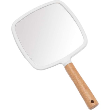 Miroir À Main - Surface Réfléchissante HD Sans Distorsion - Poignée En Bois Naturel - Forme Carrée - Pour Maquillage Et Soins Quotidiens - 1 Pièce (1/5)