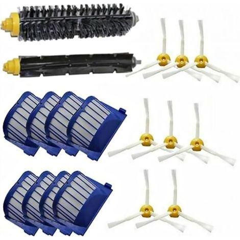 Kit d'accessoires pour iRobot Roomba 600/620/630/650/660 – 8 brosses latérales – 8 filtres – 1 rouleau principal – Matériaux écologiques