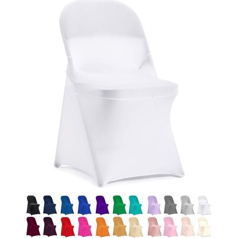 Housse de chaise pliante extensible en spandex pour mariage, fête, banquet et événement (blanc, 12 pièces) (1/5)
