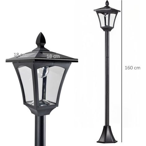 Farol solar de jardín - iluminación de caminos con LED - 40 lúmenes - negro - 18 x 18 x 160 cm (1/5)