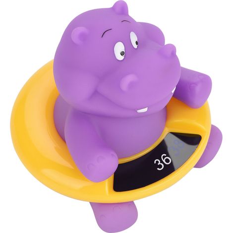 Schwimmendes Babybadethermometer „Hippo“ mit violetter Temperaturanzeige