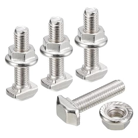 M5X20mm T Slot M5 Hexagon Flange Nut Set 10 Sets Hammer Head T-bolt T Shape Stud Sliding Screw for 20 Series Aluminum Profile (1/5)