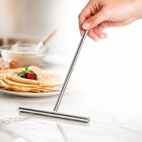 Répartiteur de pâte à crêpes en acier inoxydable, tête 18 cm, manche 20 cm — spatule crêpière pour crêpes, pancakes et palatschinken, inox alimentaire (1/4)