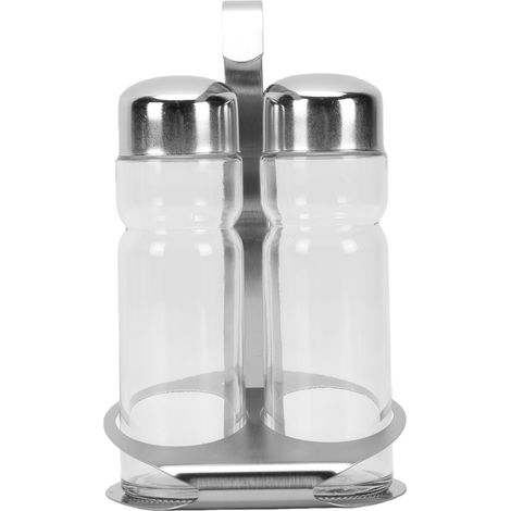 Set de distributeurs d'huile et de vinaigre bouteille d'olive en verre avec support en acier inoxydable pour cuisine, bar, restaurant (1/5)