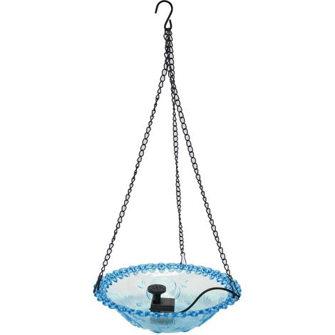 Fontaine à oiseaux d'extérieur en plastique, suspendue, alimentée par USB, pour colibris, idéale pour jardin, terrasse ou pelouse (bleu). (1/5)
