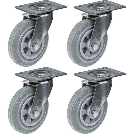 Rollen - 160 mm - Graues Gummi - Edelstahl - 540 kg (Set von 4)