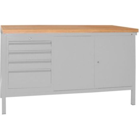 Pavoy Werkbank, 1500x700x900 mm, 1 Schubladenblock, 1 Schrank, RAL 7035 (1/3)