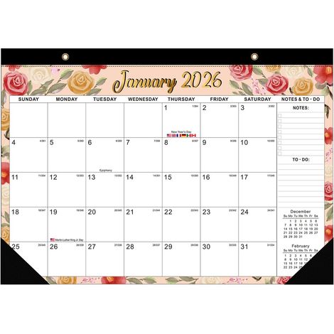 Calendrier mural 2026 - Motif floral - Janvier 2026 à 2027 - Décoration murale - Compte à rebours - Style moderne - Cordon de suspension inclus - Convient pour la maison et le bureau - Calendrier mura (1/5)