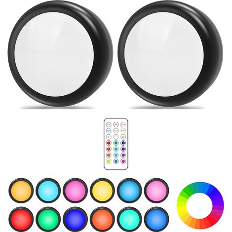 2 Pcs Lampe Placard, LED RGB 13 Couleurs, Luminosité Réglable, Sans Fil, Télécommande, Pour Cuisine Chambre (1/5)