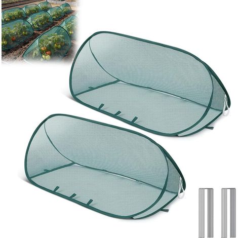 Malla plegable para jardín: juego de 2 lonas de malla verde con 12 estacas, montaje plegable instantáneo - Protección contra insectos y pájaros para verduras, frutas y flores de exterior. (1/5)