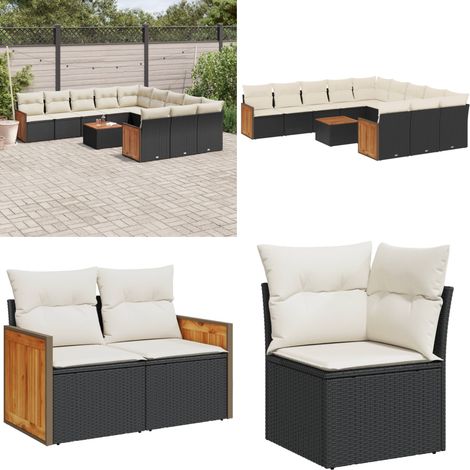 12-tlg. Garten-Sofagarnitur mit Kissen Schwarz Poly Rattan - Gartenmöbel - Outdoor Möbel - Rattan Gartenset - Lounge Set - Esstisch - Home & Living (1/5)