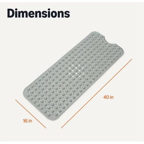 Tapis de bain antidérapant avec ventouses pour baignoire et douche, 40" x 16", gris (1/4)