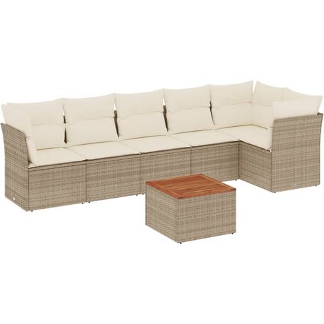 vidaXL Set Divani da Giardino 7 pz con Cuscini Beige in Polyrattan (1/5)