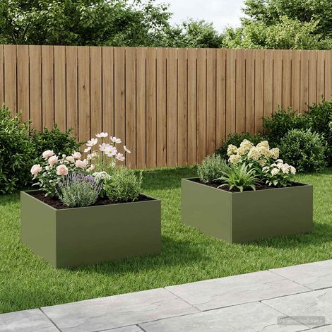 vidaXL Macetero de Jardín 2 uds. Verde oliva 80 x 80 x 40 cm (1/5)