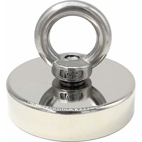 Magnete al neodimio da 60 mm, forza di trazione di 130 kg, con anello di sollevamento, ideale per applicazioni industriali, scientifiche e per la pesca magnetica. (1/4)