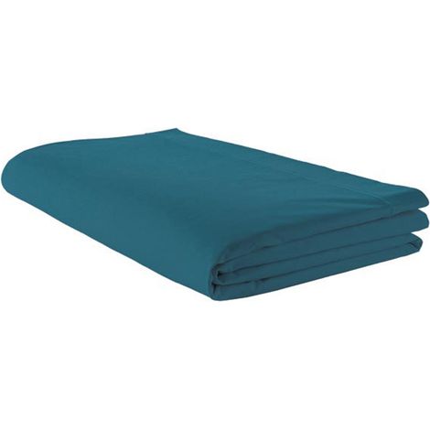 Drap plat piqué uni en percale de coton Bleu Pétrole 180x290 cm