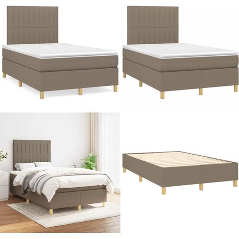 Sommier à lattes de lit avec matelas taupe 120x190 cm tissu - Lit Tapissier - Lit Double - Matelas Ressorts Ensachés - Literie - Chambre À Coucher - Home & Living (1/5)