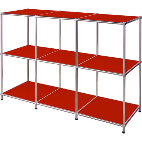 Étagère métal chromé design épuré, Concept Epuré MK-018 : 3 étages, Rouge, 82 x 40 x 116 cm (1/5)