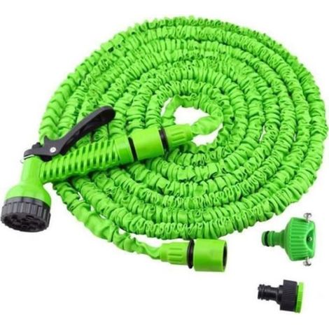 IY17407-Jardin Pelouse Tuyau d arrosage extensible de 30m- Tuyau rétractable avec pistolet 7 jets -Tuyau Buse Tete d\'arrodage -Ver (1/4)