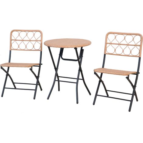 Set Salotto da Giardino Pieghevole 2 Sedie e Tavolino in Acciaio e Polirattan Maui Nero e Naturale (1/2)