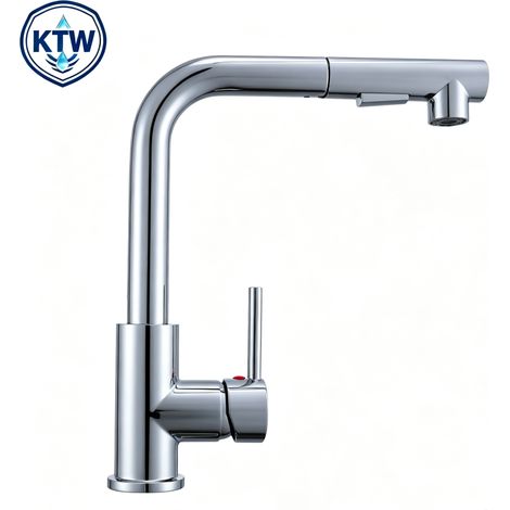 L‑förmige Ausziehbare Küchenarmatur Zink‑Messing KTW‑zugelassen 360°Drehbar 2 Strahlmodi Hochdruck Einhebel‑Küchenmischer für Spüle Silber Chrom (1/5)