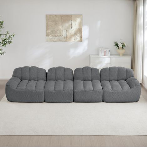 Sofá modular de 4 plazas en espuma 32D, forma de concha, asiento profundo, gris, REDOM (1/5)