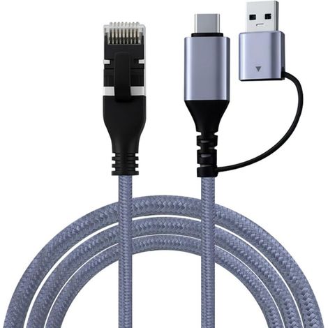 2 en 1 Câble USB C/USB 3.0 vers RJ45 Ethernet CAT 6, Câble LAN vers USB 3.0/USB C, Connexion Directe Gigabit, Compatible avec les MacBooks, Ordinateurs Portables, 2 M (1/5)
