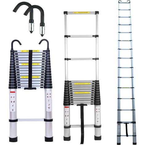 Dayplus – Échelle télescopique 6,2 m – Aluminium pliant avec crochets amovibles – Charge 150 kg – EN131 pour accès grenier et toiture