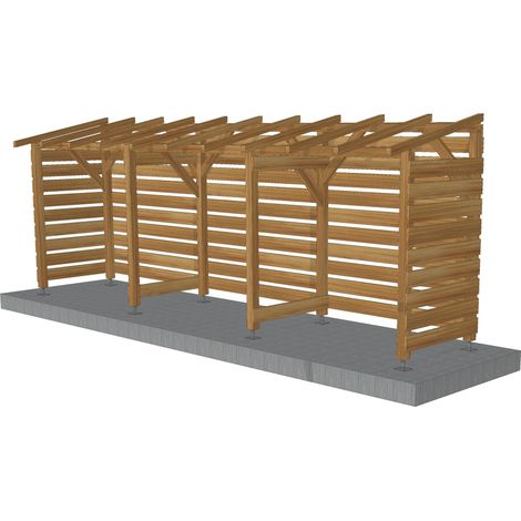Abri de jardin bois 6m – Traitement autoclave Cl3 marron – Dimensions 603 x 144 x 230 cm – Hauteur de passage 190 cm – Jardinatoire (1/4)
