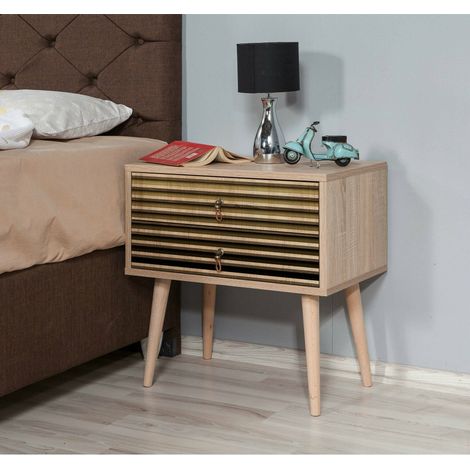 Dmora - Nachttisch Antlia, Niedrige Kommode, Tisch, Multifunktionaler Nachttisch, 60x40h61 cm, Eiche, mit verstärkter Verpackung (1/5)