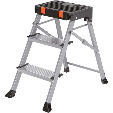 Escalerilla Multifuncional De Aluminio Con 3 Peldaños Con Cajón Portaherramientas. (1/5)