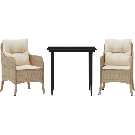 Maison Exclusive - 3-tlg. Garten-Essgruppe mit Kissen Beige Poly