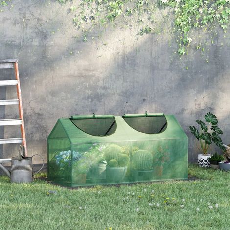 Mini invernadero 120x60x60 cm verde de acero con ventanas enrollables y cubierta impermeable (1/5)