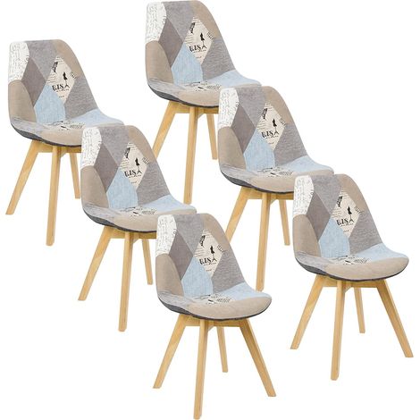 Lot de 6 Chaises de Salle à Manger WOLTU, Pied en bois Style nordique, Patchwork (1/4)