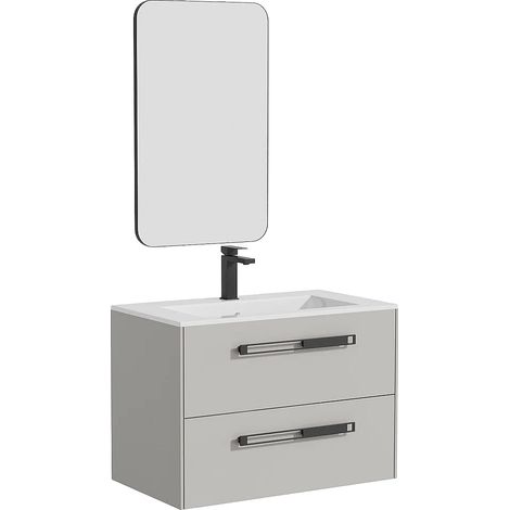 Meuble de salle de bain suspendu avec vasque à encastrer, robinet et miroir - Gris - 80 cm - FELNA (1/5)