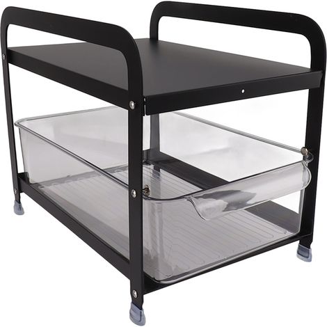 Étagère de rangement pour tasses à 2 niveaux coulissante, organiseur de comptoir multifonctionnel, support de rangement de bureau pour la maison ou le bureau, noir (1/5)