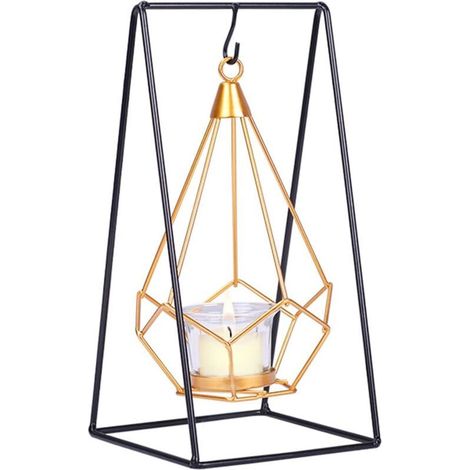 Bougeoirs Decoration, Bougeoir géométrique en Métal Bougeoir Fer Forgé Style Nordique Photophore en Métal Support de Bougie en Verre Géométrique en Métal Bougeoir Géométrique Suspendu, Swing (1/4)