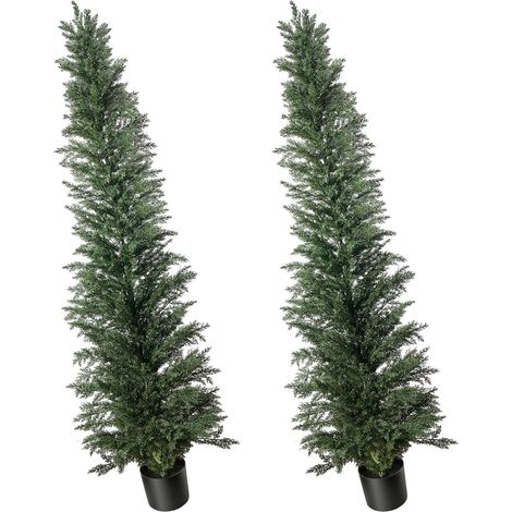 Mophorn Arbre Topiaire Artificiel Cèdre 2,44 m Lot de 2, avec Pot, Faux Arbres en PE, Décoration Verte pour Intérieur et Extérieur, Entrée, Porche, Hall, Balcon, Terrasse et Jardin (1/5)