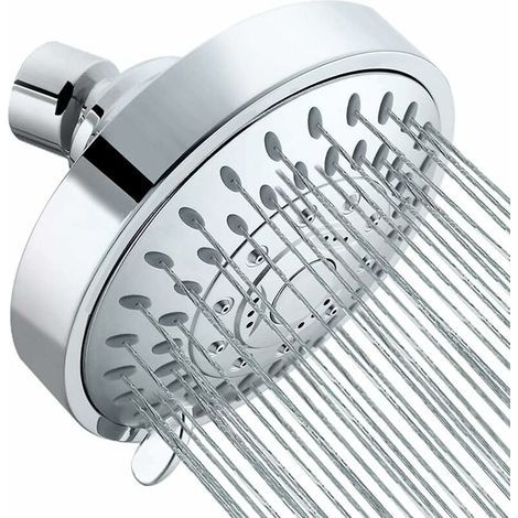 Round Solar Shower Head, 4 Inch High Pressure Shower Head, Waterfall Shower Head, Anti-Limescale Chrome Finish for Bathroom, Removable Water Saving Shower Head, 5 Settings (1/5)