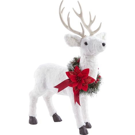 Figurine de Noël en Matière Synthétique Forme de Renne Debout Accessoire Décoratif Blanche Janakkala (1/4)